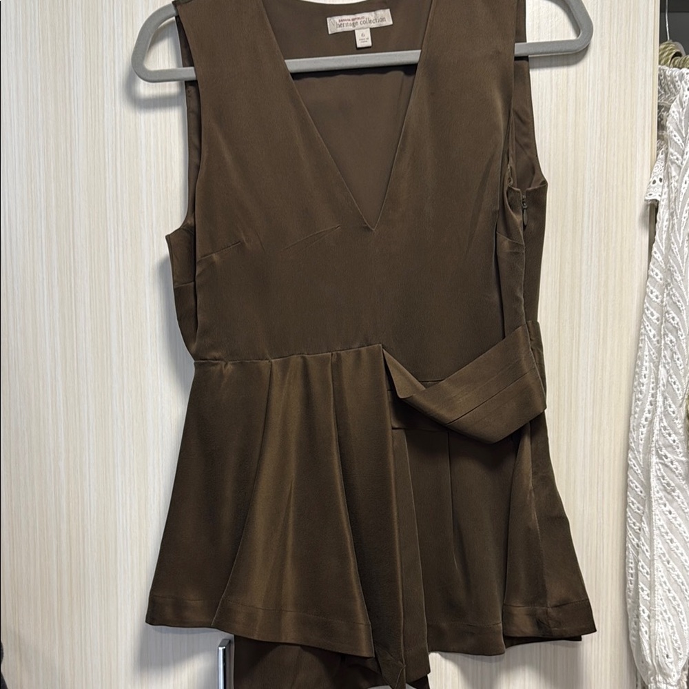 Banana Republic Heritage Collection Sleeveless V-Neck Brown Silk Peplum Top